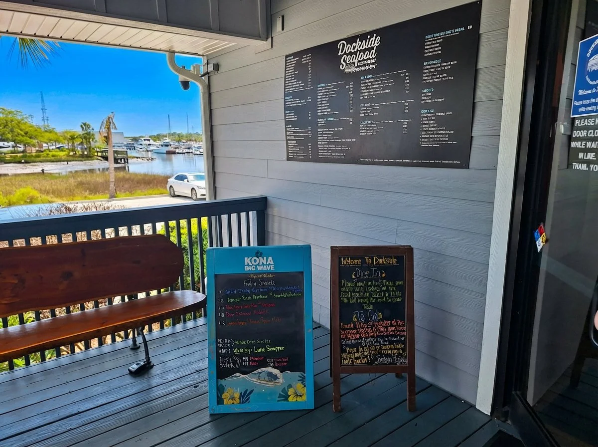 Dockside Seafood Restaurant menu board and daily specials chalkboard