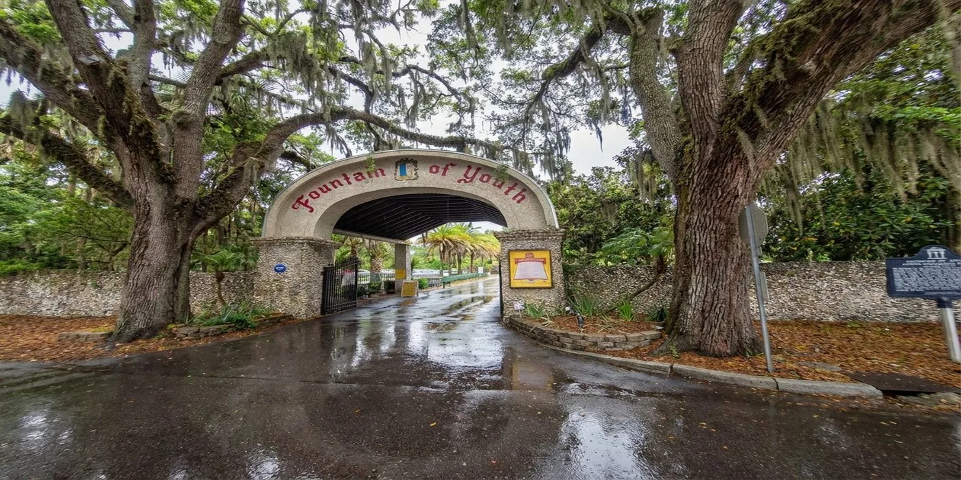 Fountain of Youth entrance arch with Spanish moss, St. Augustine