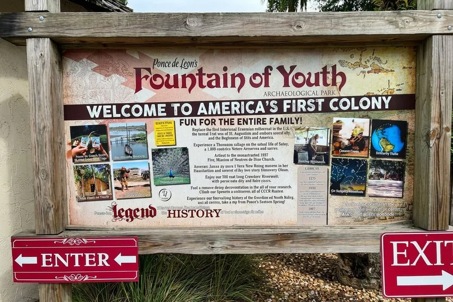 Fountain of Youth Archaeological Park entrance sign St Augustine